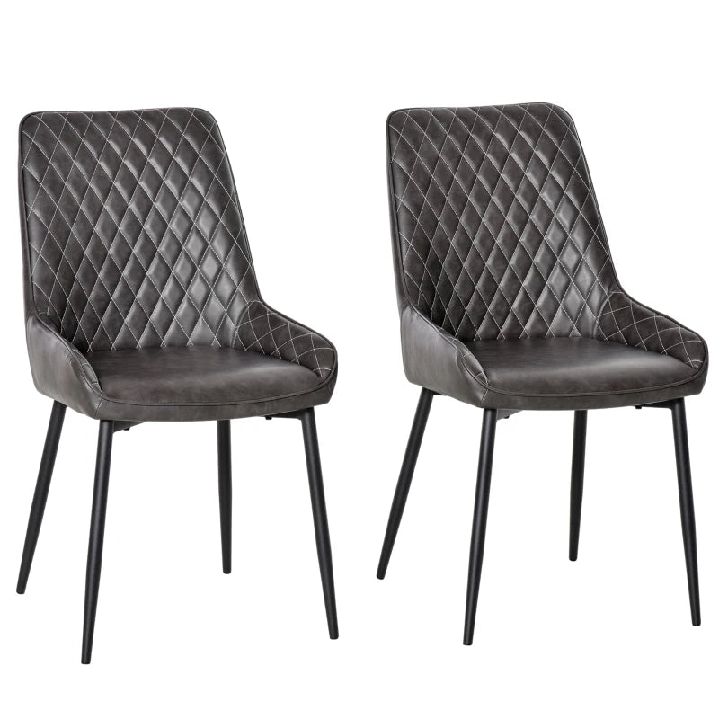 Grey PU Leather Dining Chairs Set of 2 with Metal Legs