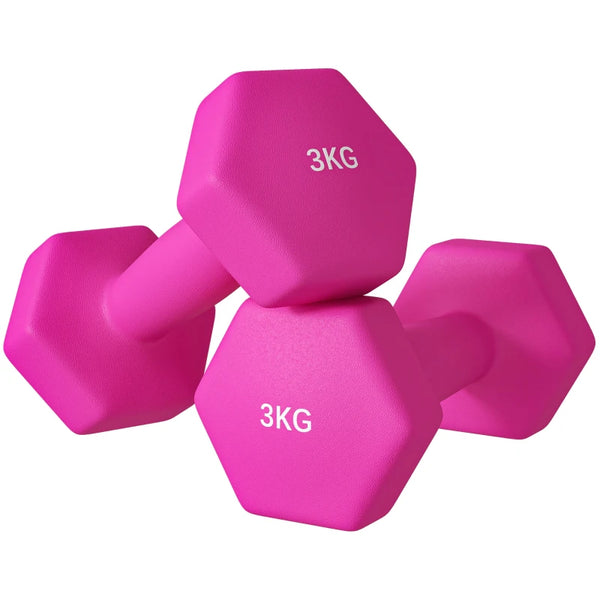 Hexagonal Pink Dumbbell Set - 2 x 3kg Weights for Home Gym