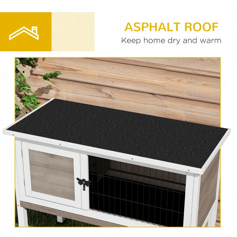 Wooden Rabbit Hutch with Asphalt Roof - Brown, 84 x 43 x 70cm