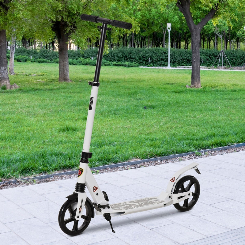 White Folding Kick Scooter with 2 Big Wheels for Teens and Adults 14+