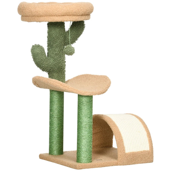 72cm Cat Tree with Top Bed, Curved Pad, Sisal Scratching Post - Beige & Green