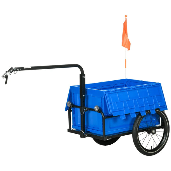 Blue Bike Cargo Trailer with 65L Foldable Storage Box and Reflectors