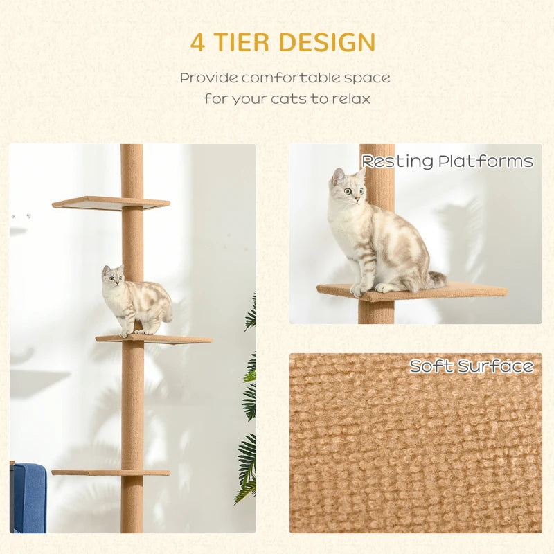 Brown 260cm Cat Tree with 3 Perches & Flannel Upholstery