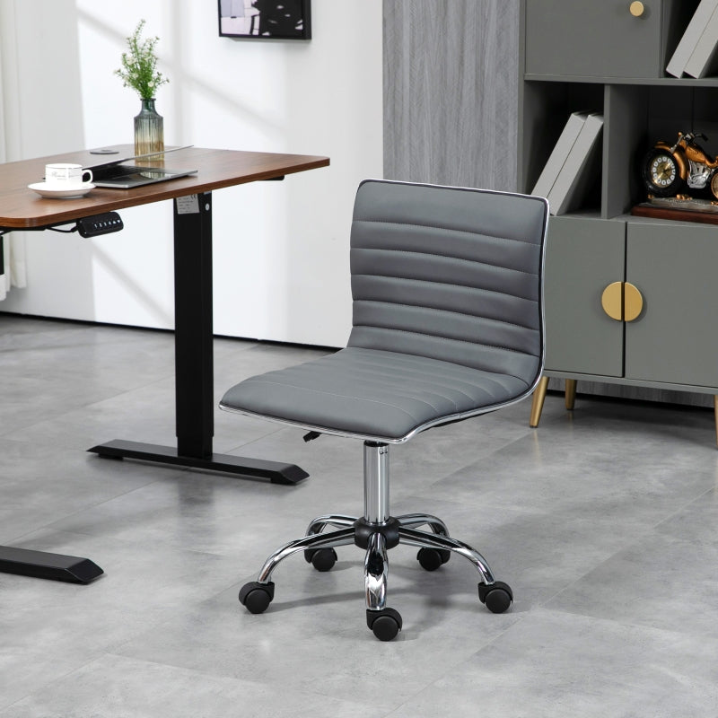 Dark Grey Armless Swivel Office Chair - PU Leather, Chrome Base