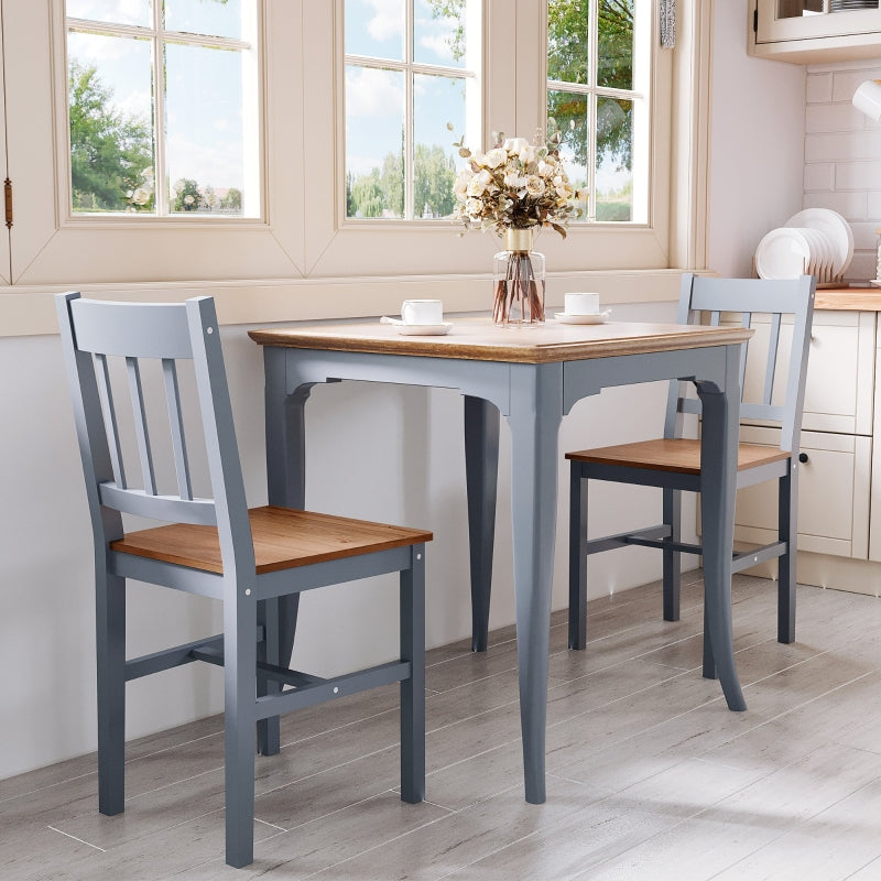 Grey Slat Back Dining Chairs Set of 2, Pine Wood, Kitchen & Dining Room