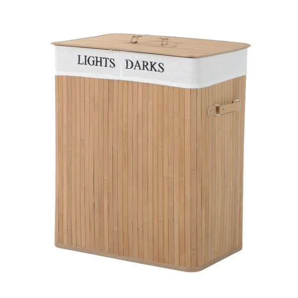 Wooden Laundry Hamper with Lid and Lining, Natural Wood, 100L Capacity