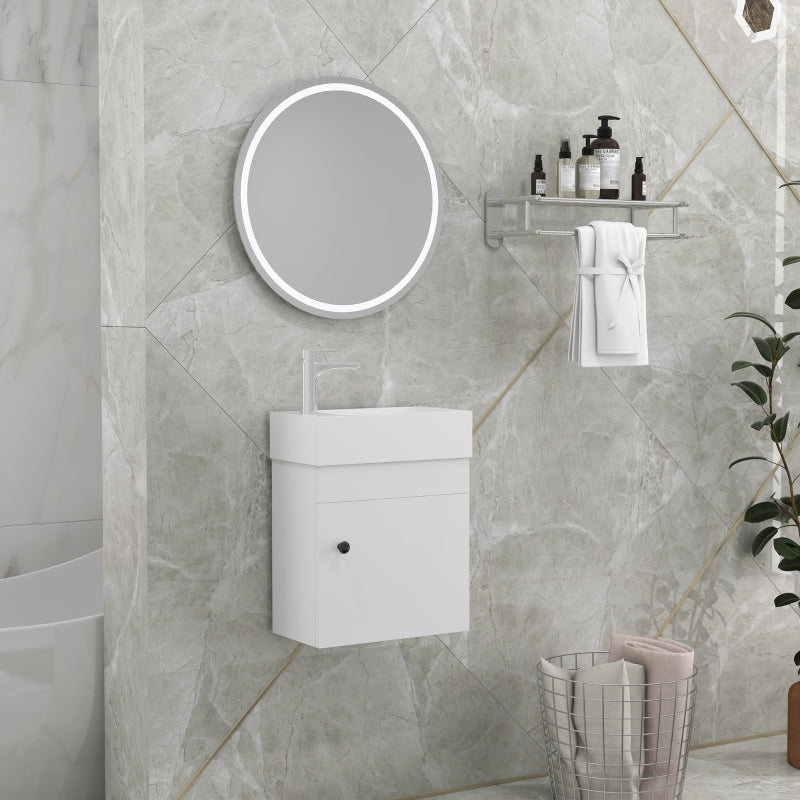 White Wall Mounted Bathroom Vanity with Basin and Storage