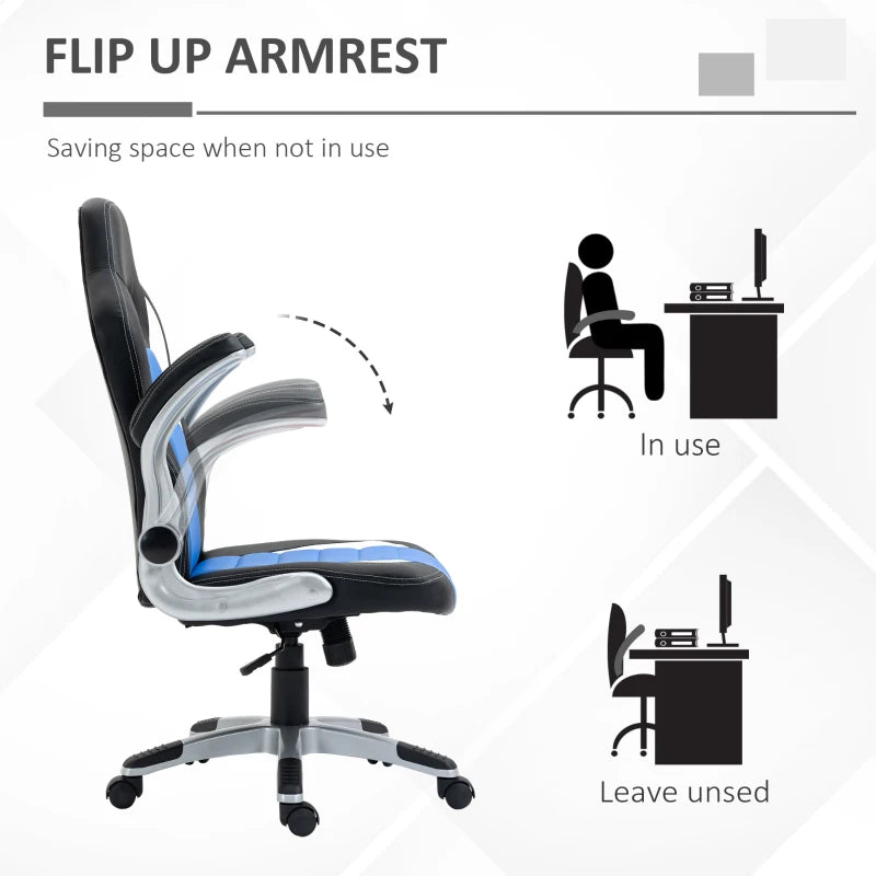 Blue Gaming Swivel Chair with Flip-up Armrest and Adjustable Height