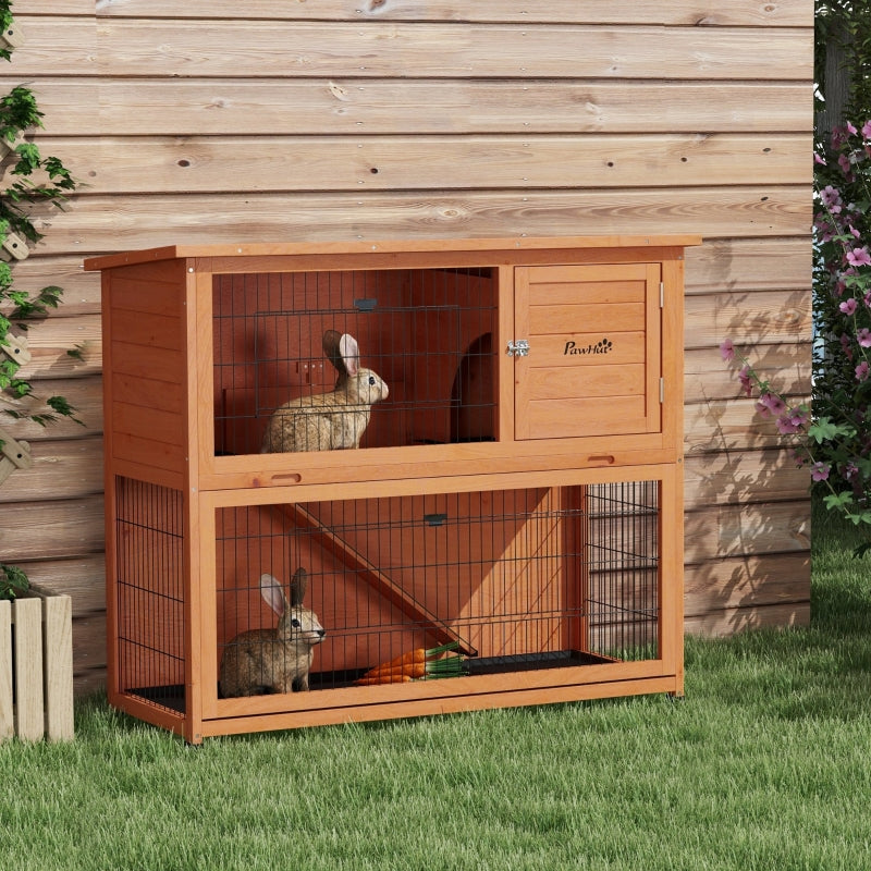 Orange Antiseptic Wood Rabbit Hutch with Run, 102cm