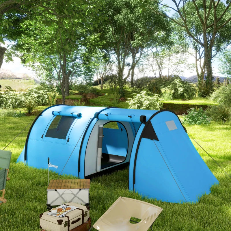 4-Person Sky Blue Tunnel Tent with Accessories