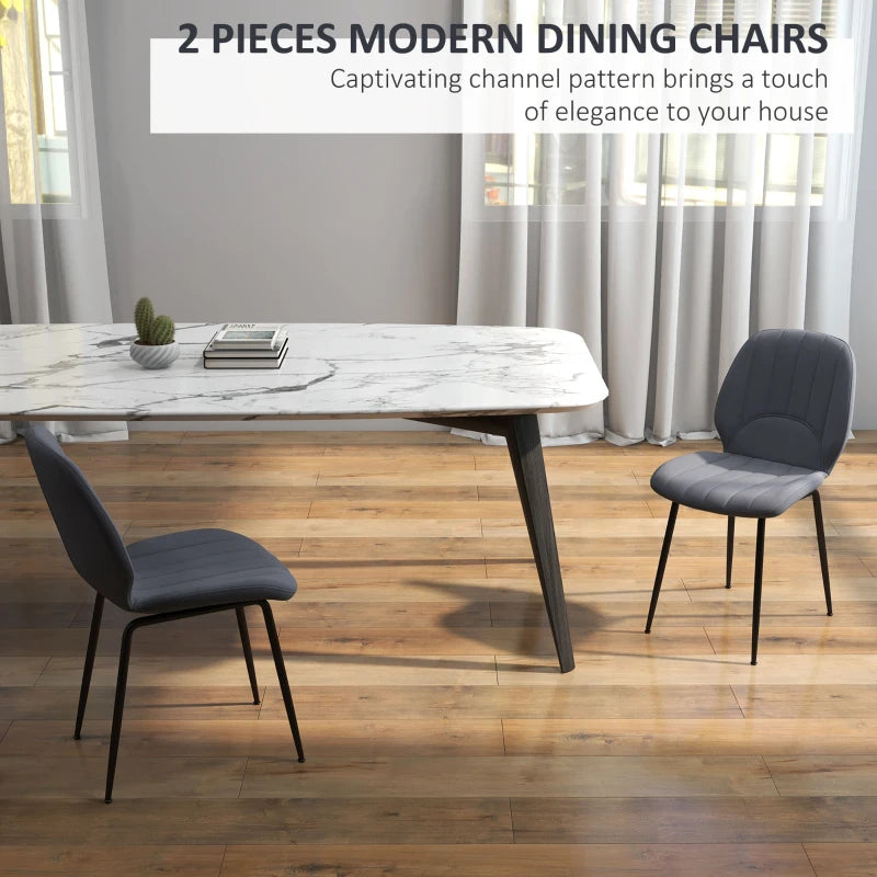 Dark Grey Velvet Dining Chairs Set of 2 - Padded Seat, Backrest, Steel Legs
