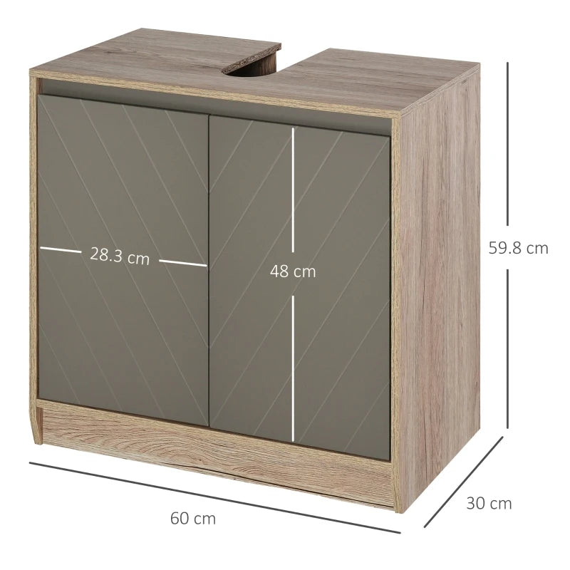 Grey Under Sink Storage Cabinet with Adjustable Shelf - Bathroom Cupboard