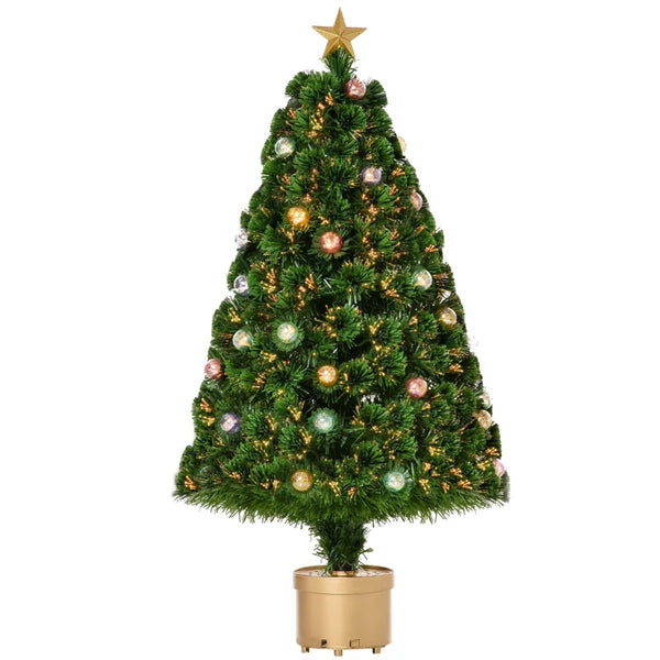 4FT Green Pre-lit Christmas Tree with Fibre Optics and Baubles