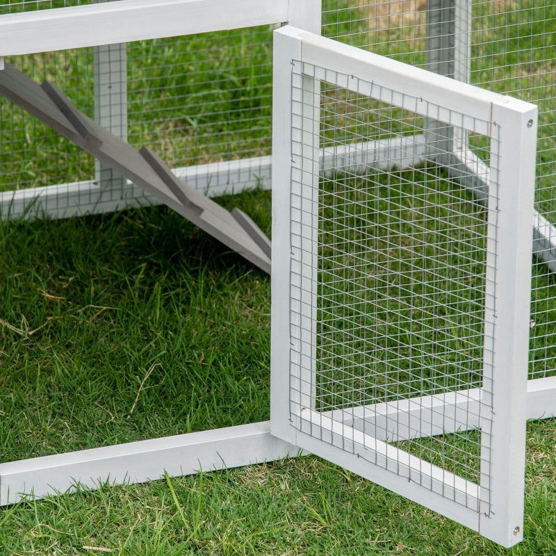 Grey Two-Tier Rabbit Hutch with Sunlight Panel Roof & Slide-Out Tray