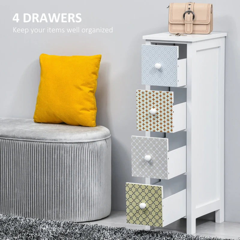 4-Drawer White Storage Chest for Bedroom and Bathroom