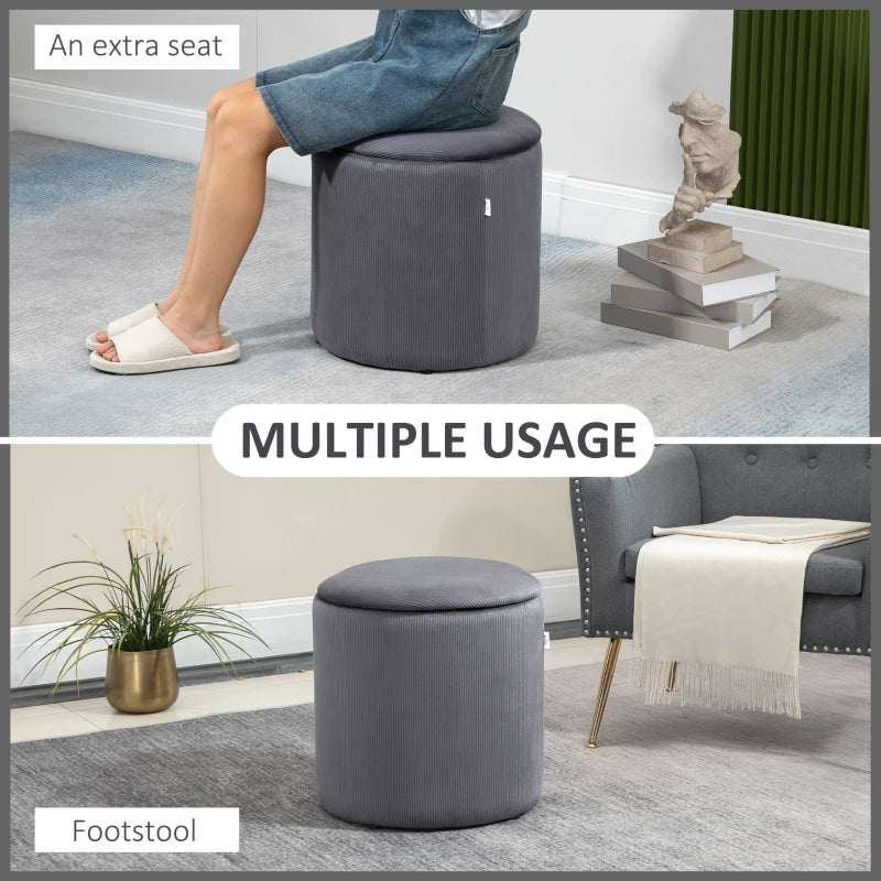 Grey Fabric Storage Ottomans Set of 2 with Removable Lid