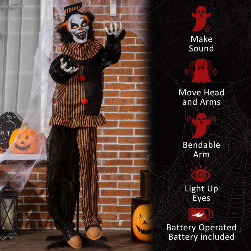 Animated Circus Clown Halloween Decoration with Light-Up Eyes