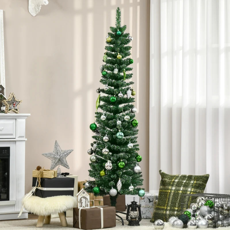 5.5FT Snow-Dipped Green Christmas Pencil Tree with Foldable Stand