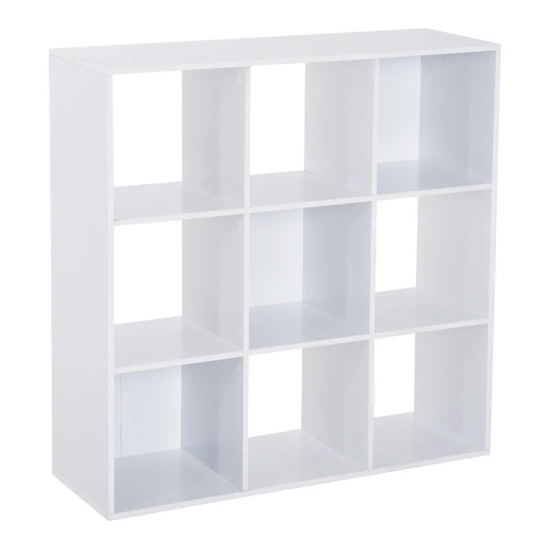 White Wooden 9 Cube Storage Unit with 3 Tier Bookcase Shelves