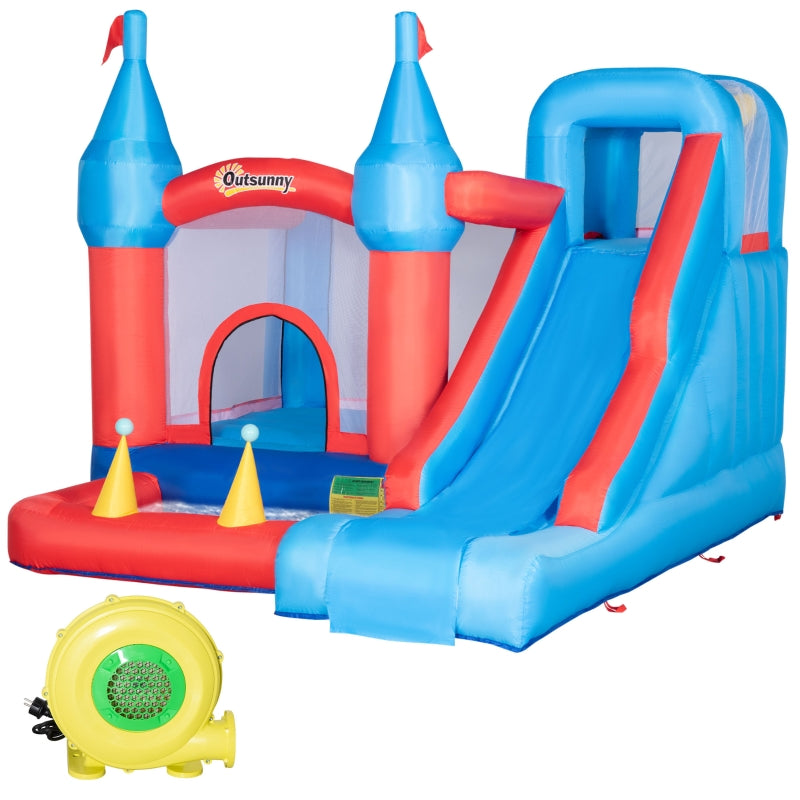 Kids 4-in-1 Inflatable Bouncy Castle with Slide & Pool - Blue