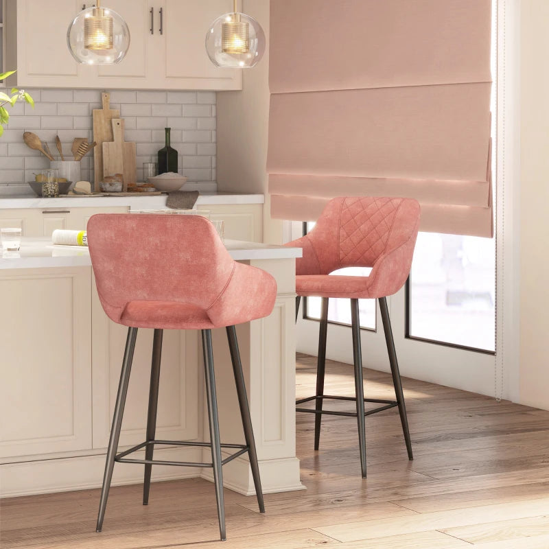 Set of 2 Pink Velvet Bar Stools