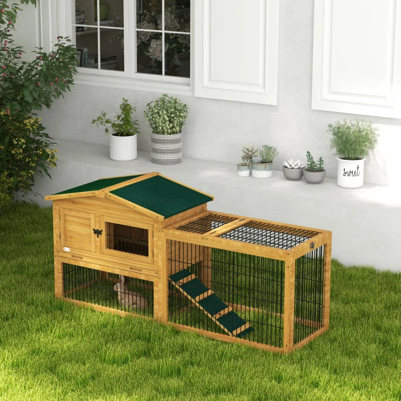 Yellow Wooden Rabbit Hutch with Outdoor Run