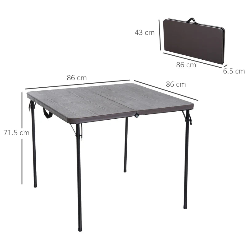 Portable Metal Picnic Table - Compact Outdoor Furniture, Black/Brown, 86x86x71.5 cm