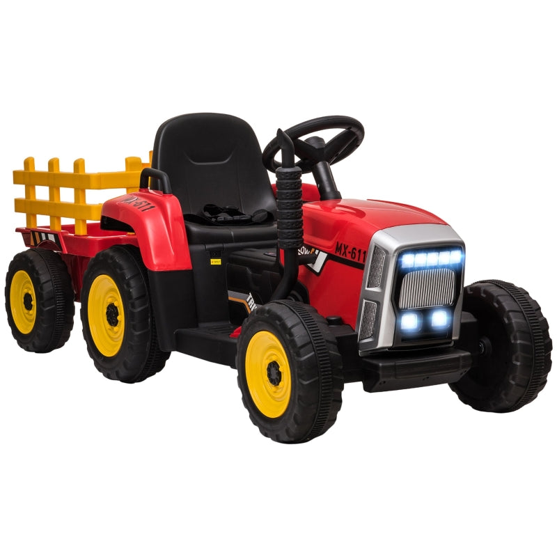 Red Electric Ride-On Tractor with Trailer & Remote Control