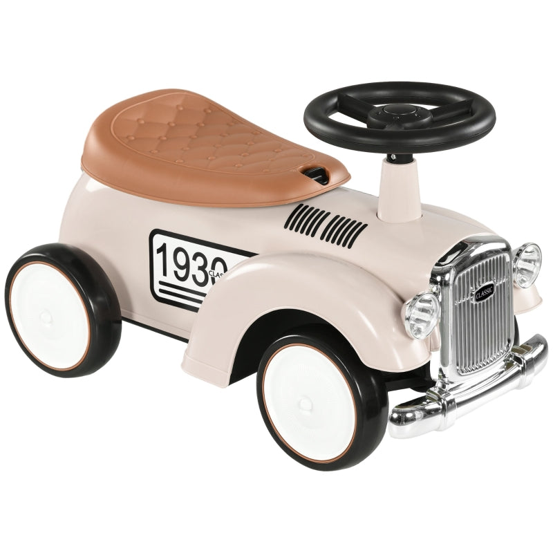 Cream Toddler Ride-On Slider with Storage & Horn, 12-36 Months