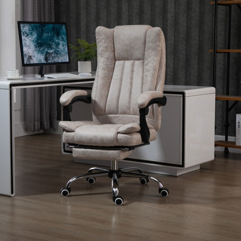 Beige Microfibre Home Office Chair with Reclining Function & Footrest