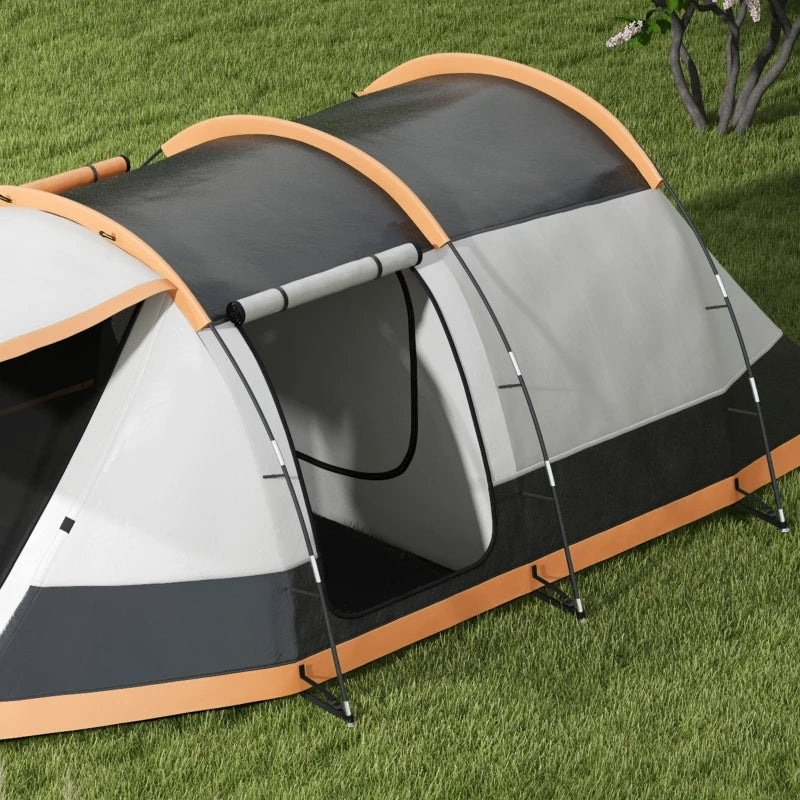 Orange 3-Person Camping Tent with 2 Rooms and Porch