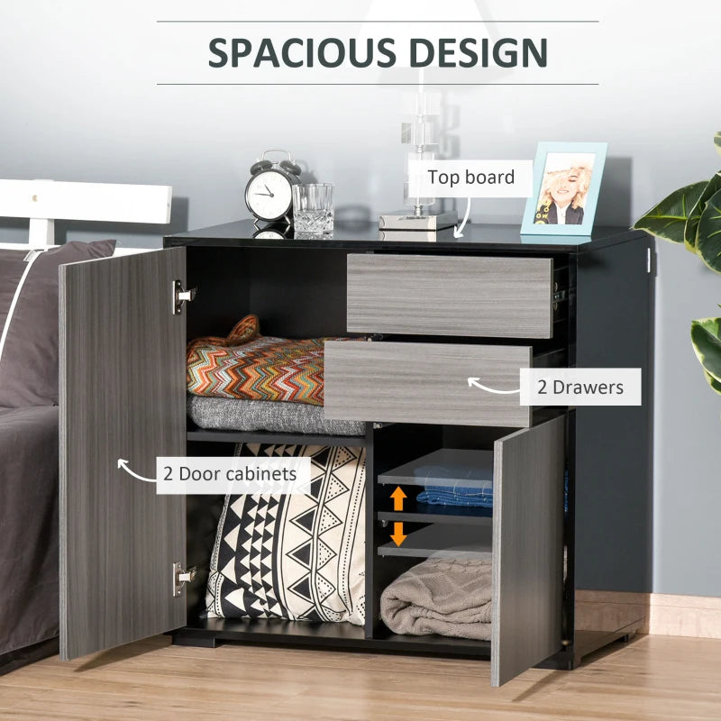 Modern 2-Drawer Side Cabinet in Light Grey and Black