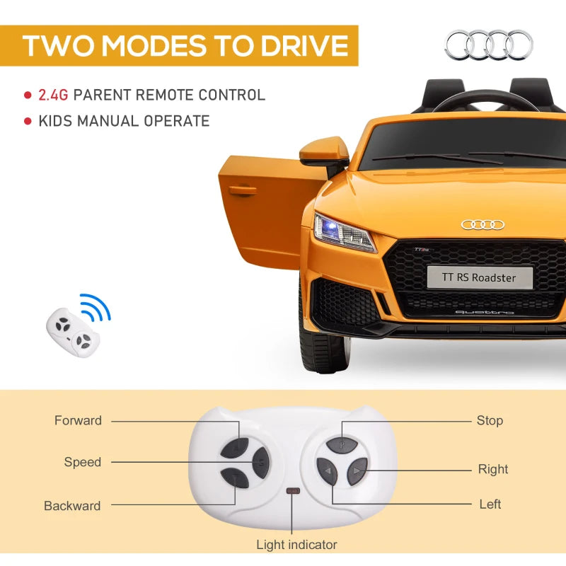 Yellow Audi TT RS Kids Ride-On Car 12V with Remote Control