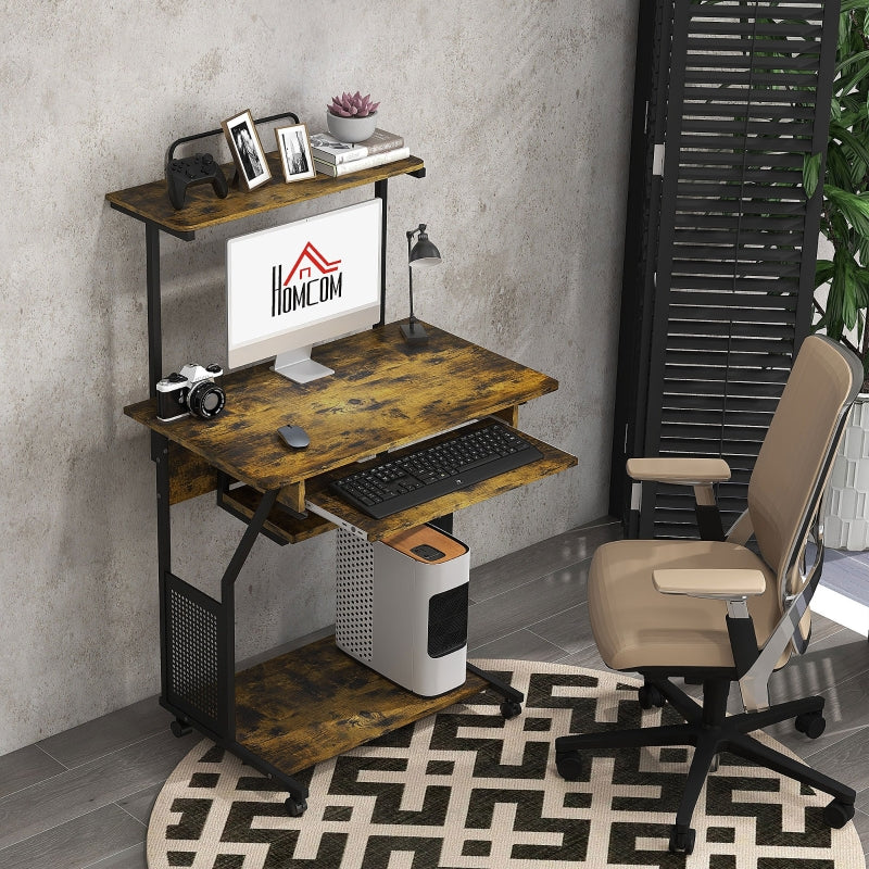 Brown/Black Multi-Storage Work Desk with Sliding Keyboard Tray