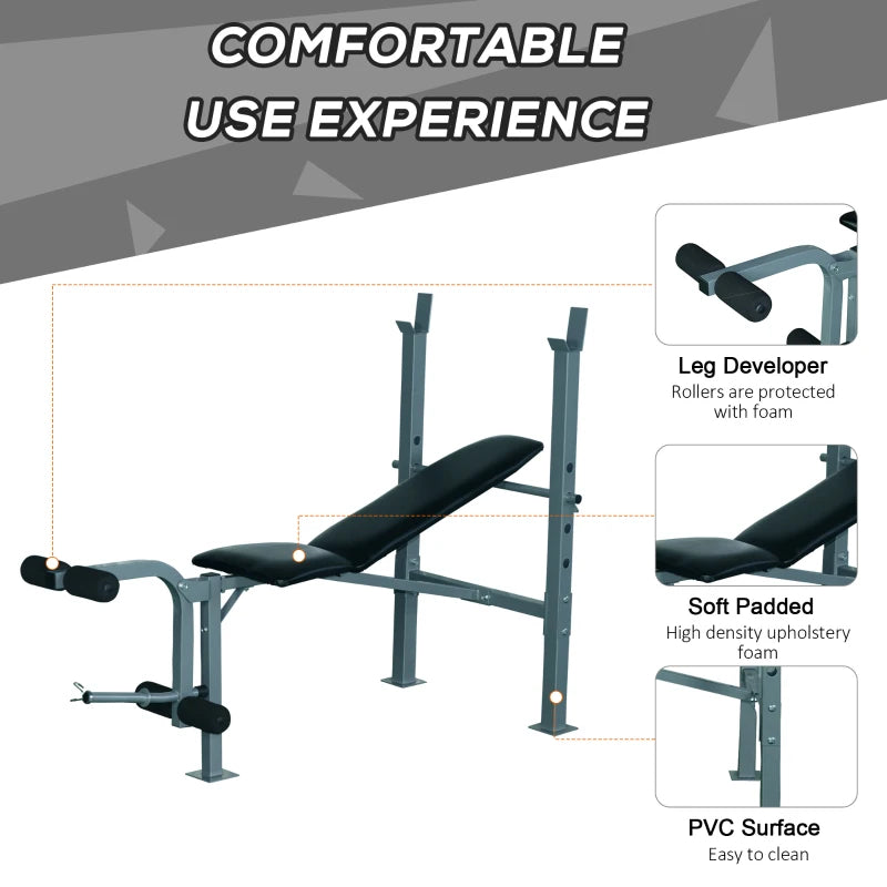 Adjustable Weight Bench with Barbell Rack - Black