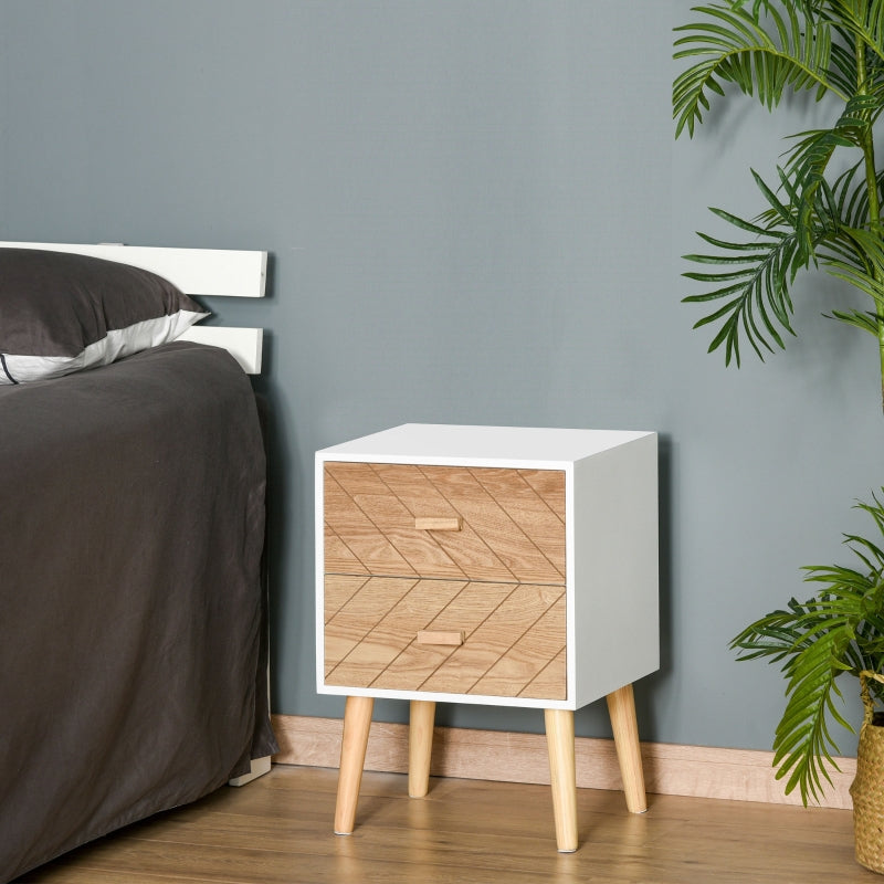 Natural Wood 2-Drawer Bedside Table with Pine Legs