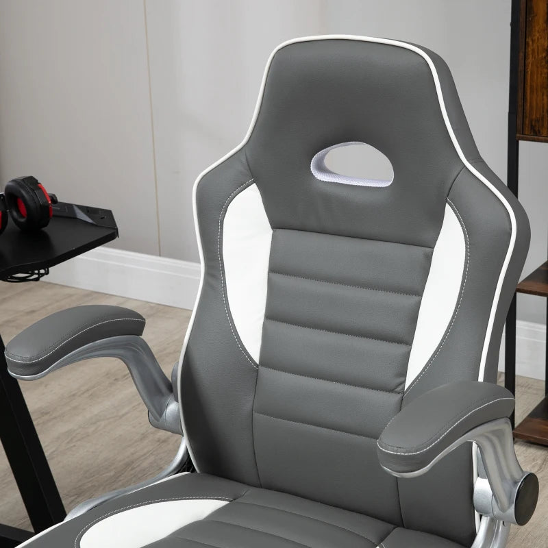 Grey Gaming Office Chair with Flip-up Armrest and Adjustable Height