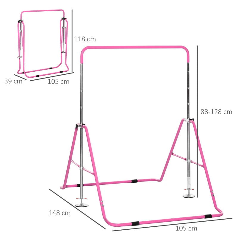 Foldable Pink Kids Gymnastics Training Bar with Adjustable Height