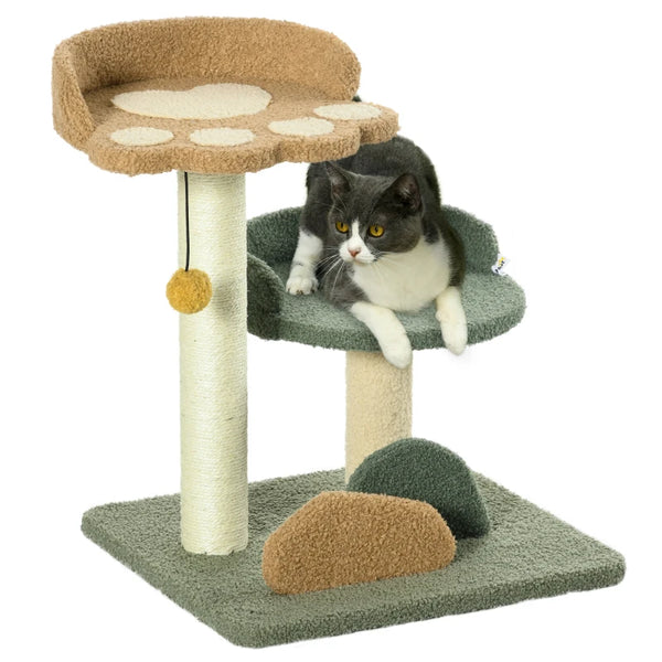 52cm Small Cat Tree with Scratching Posts, Beds, Toy Ball - Grey