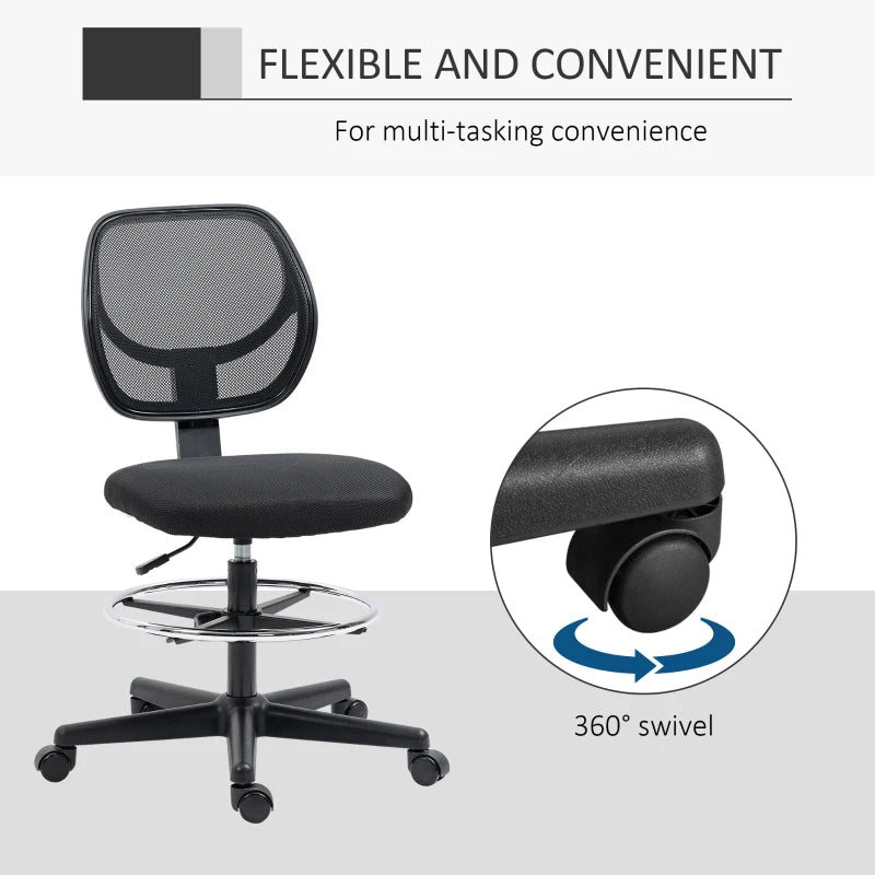 Black Ergonomic Mesh Standing Desk Chair with Adjustable Footrest