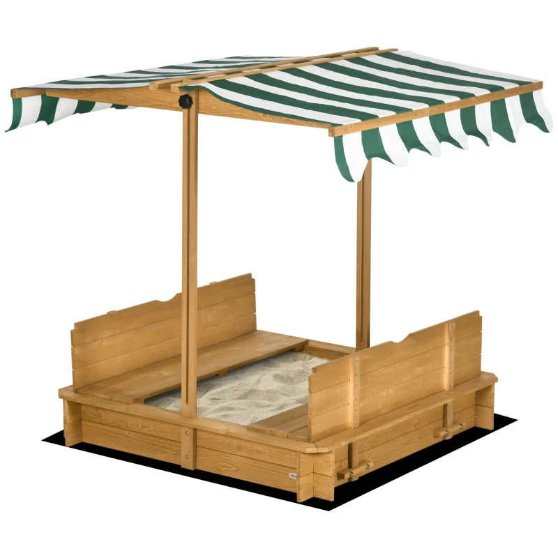 Adjustable Canopy Wooden Sandpit - Light Brown