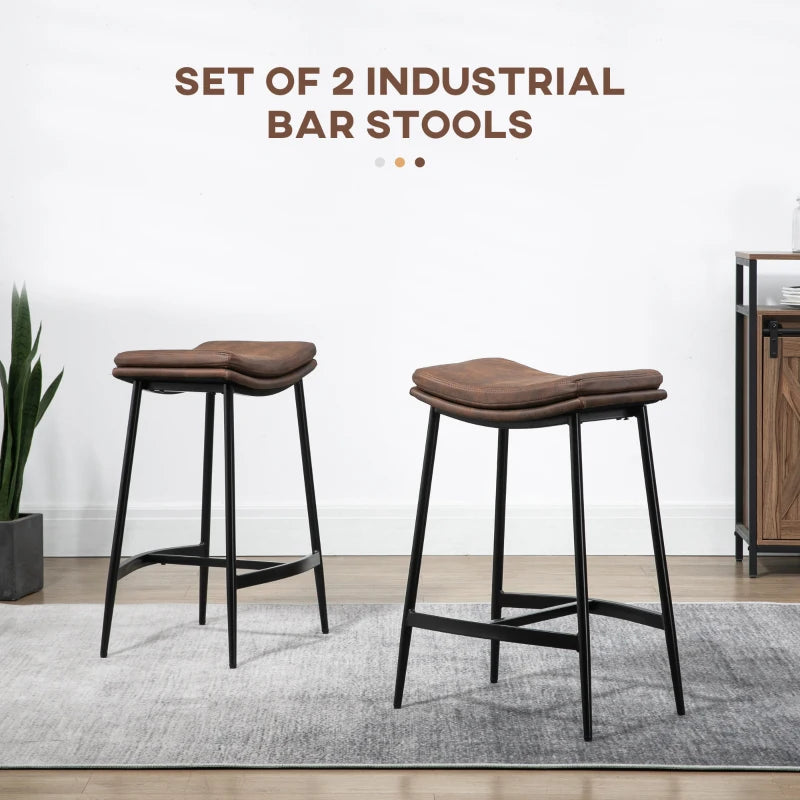 Brown Microfibre Upholstered Industrial Bar Stools Set of 2