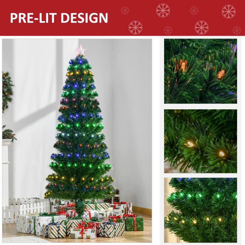 6FT Pre-Lit Fiber Optic Christmas Tree with Star Topper, 6 Color LED Lights