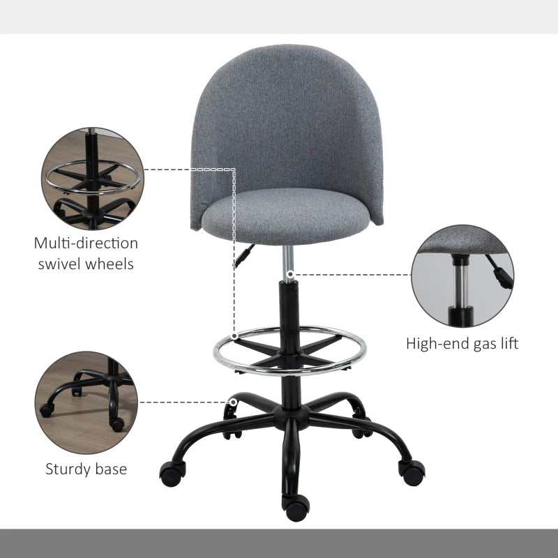 Grey Ergonomic Drafting Chair with Adjustable Height and Footrest