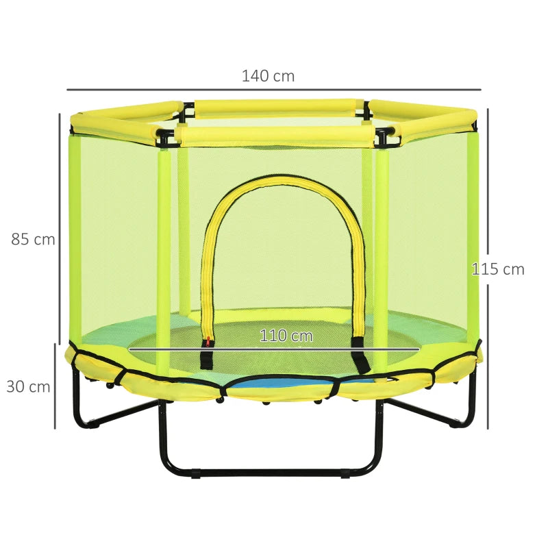 Yellow Kids Trampoline with Safety Net - 140cm, Ages 1-6