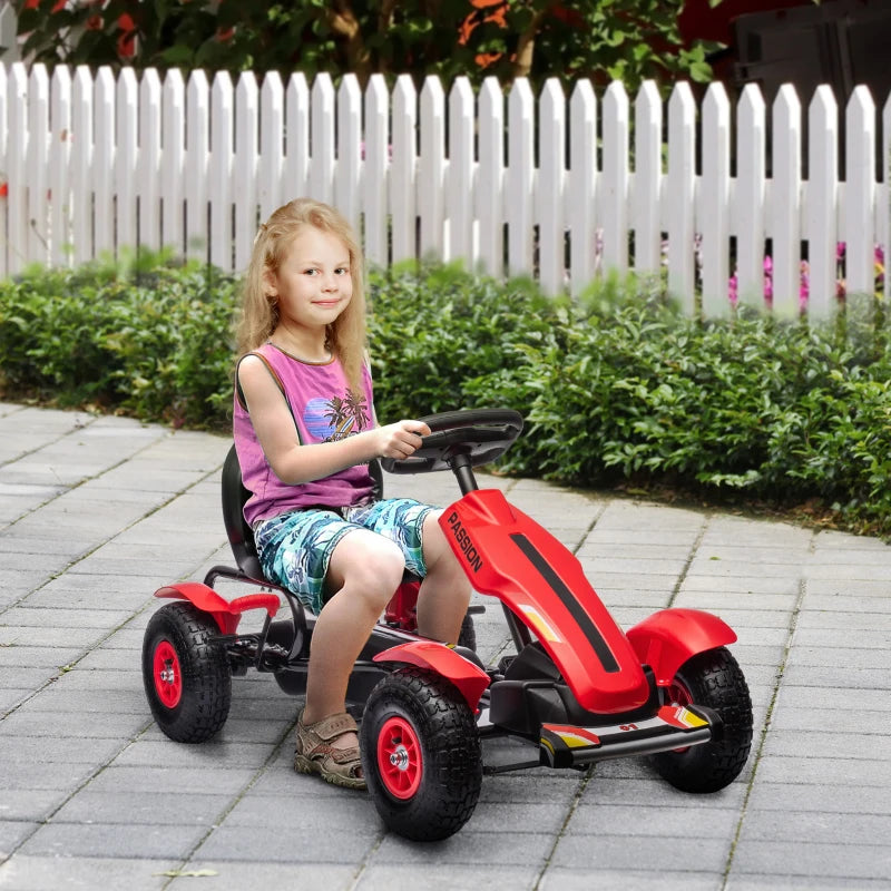 Red Kids Pedal Go Kart with Adjustable Seat and Handbrake