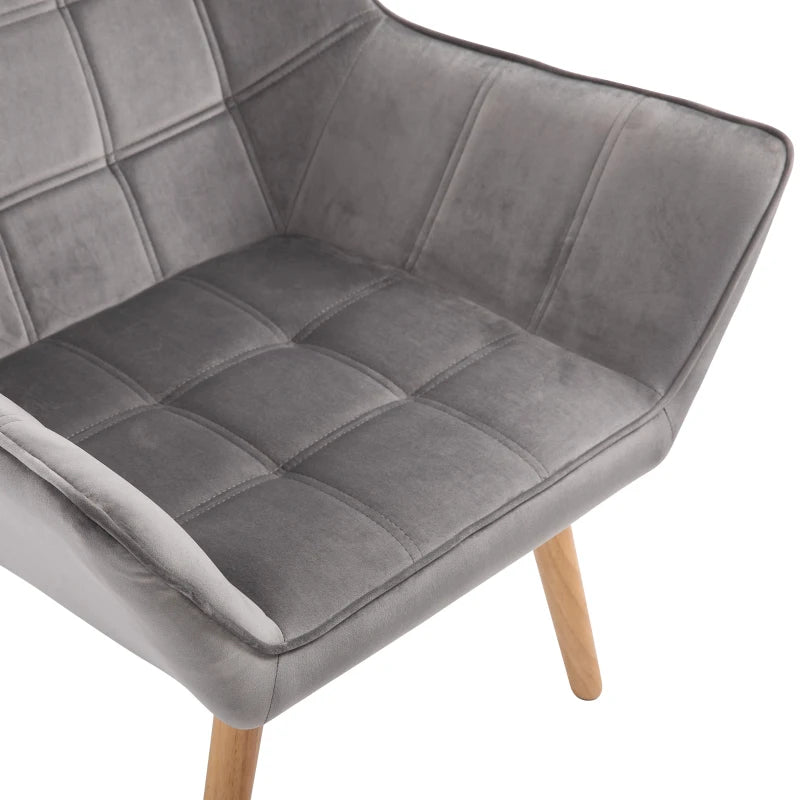 Grey Padded Armchair with Wooden Legs - Stylish Home Seating