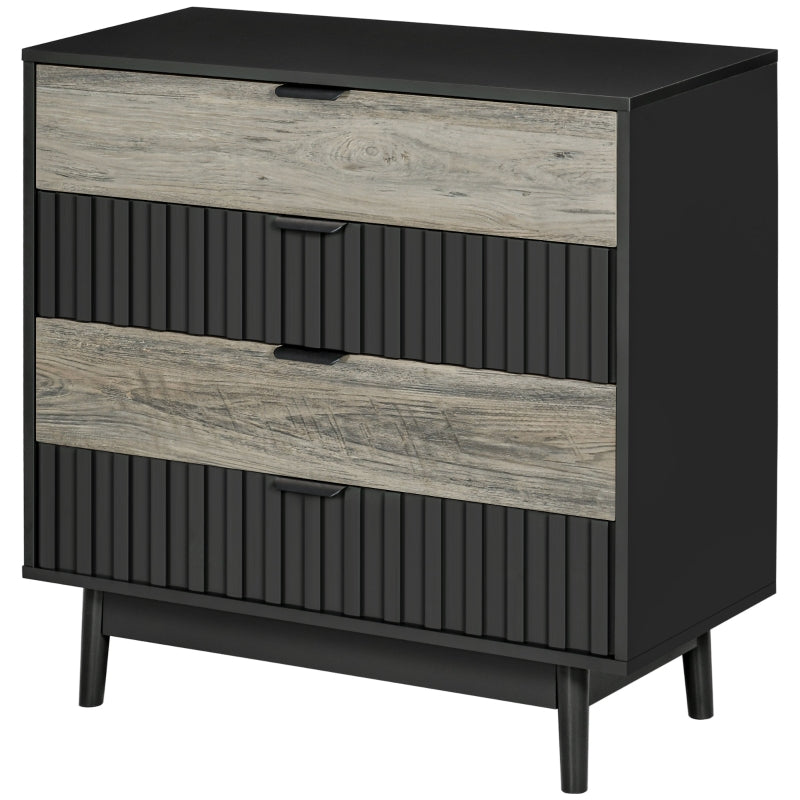 4-Drawer Black and Natural Tone Storage Chest, 80cmx35cmx80cm