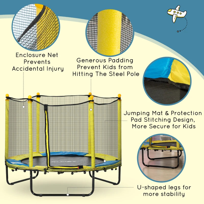 Yellow Kids Trampoline with Safety Net - 4.6FT, Ages 3-10