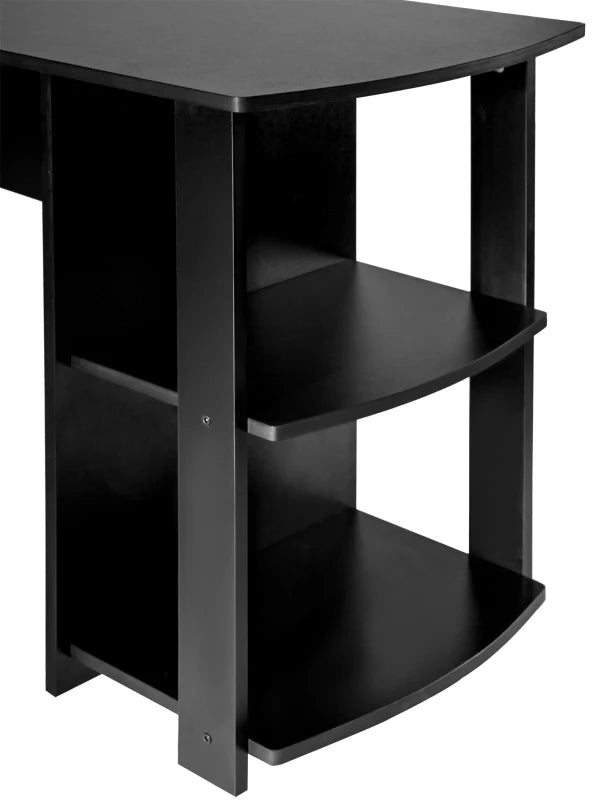 Black L-Shaped Corner Desk with Storage Shelves, Home Office Gaming Desk, 140x140x75 cm